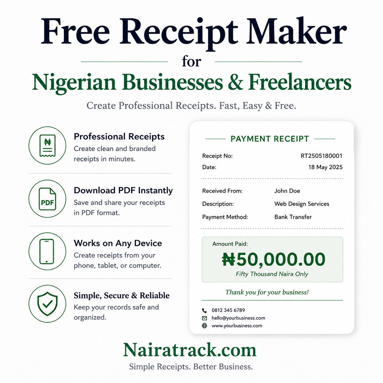Free Receipt Maker for Nigerian Businesses & Freelancers | Create Professional Receipts Online